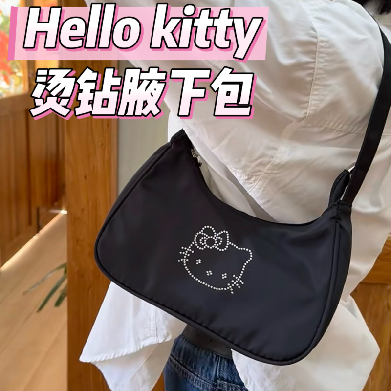可爱HelloKitty烫钻腋下包kt猫单肩包手提凯蒂猫网红y2k甜辣风女