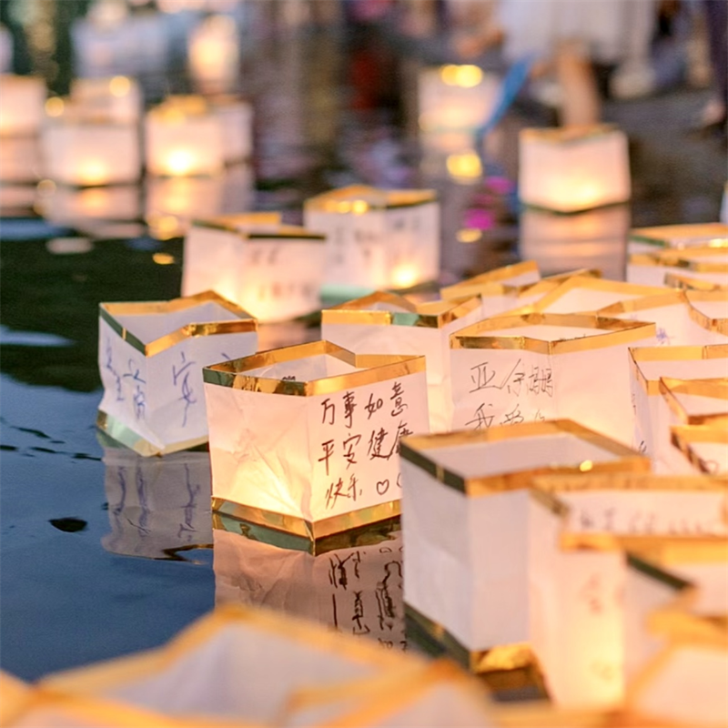 中秋中元许愿河灯电子水灯防风防火阻燃方形正方形盒灯户外水上灯