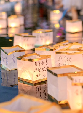 中秋中元许愿河灯电子水灯防风防火阻燃方形正方形盒灯户外水上灯