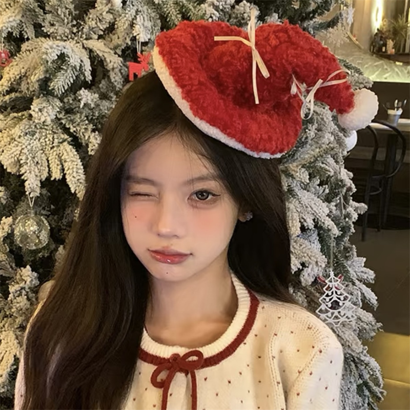 圣诞节红色毛绒帽子发夹