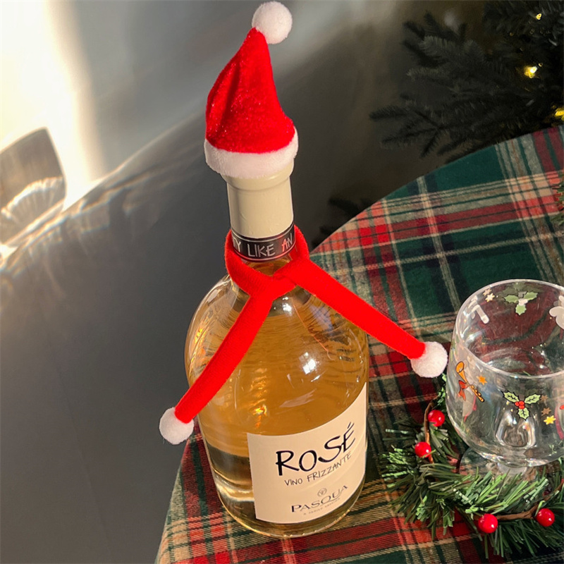 圣诞节装饰品迷你红酒圣诞帽围巾布置香槟饮料酒吧清吧卧室氛围