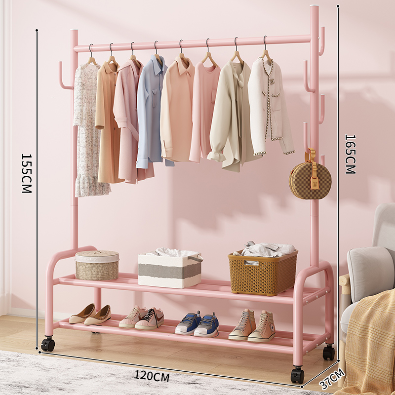带轮衣帽架落地挂衣架卧室内简易家用衣服收纳置物宿舍移动