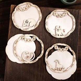 十二生肖木框冰箱贴 饰木质冰箱贴 DIY手工材料包可做风铃文创装