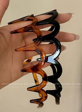 2024新款发饰带齿防滑碎发整理夹子大波浪发箍高颅顶头箍刘海发卡