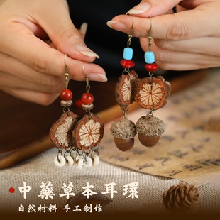 中药耳环diy手工材料包非遗中草药植物天然饰品果实标本耳夹耳饰