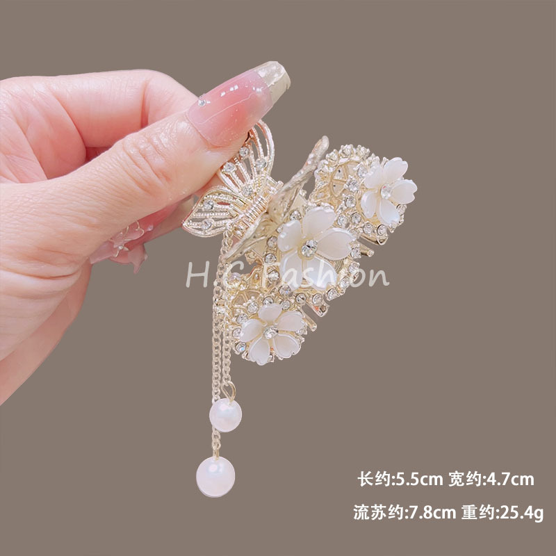 白莲花珍珠高马尾发夹女