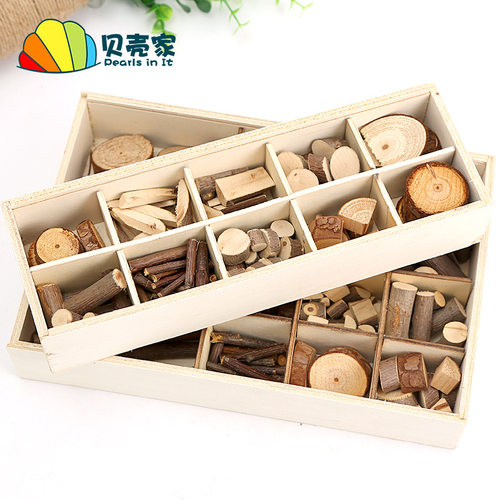 树枝手工装饰diy材料幼儿园原木天然枝片美工区摆件低结构盒套装
