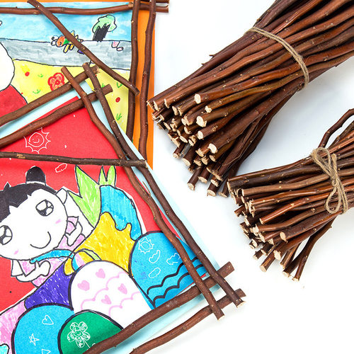 木棍树枝树干手工diy幼儿园环创材料松果自然造景白色原木风装饰