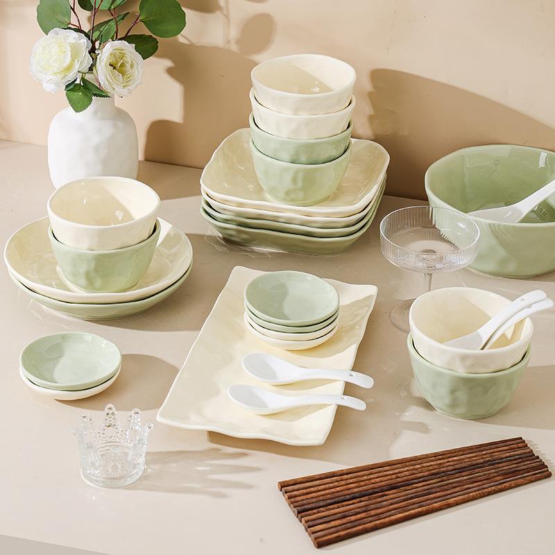 陶瓷碗碟套装家用ins高颜值北欧简约奶油风碗筷盘子餐具全套组合