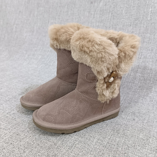 亲子款冬季真皮保暖棉靴女靴户外雪地靴磨砂皮儿童女童靴