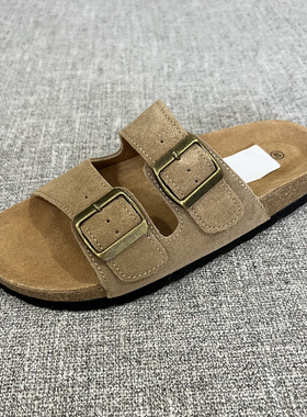 外贸新款复古百搭真皮软木拖勃肯反绒皮全皮拖鞋大码女鞋 F6349