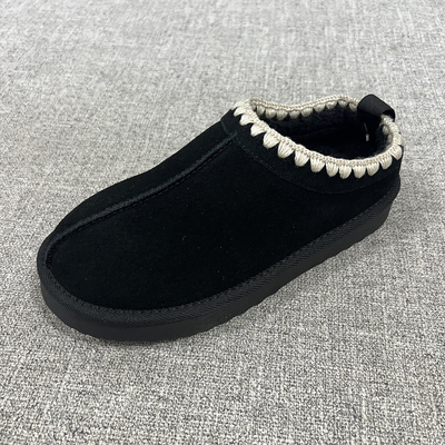 外贸经典冬季厚绒保暖全皮包头半拖可外穿防滑底大码女鞋  T4546