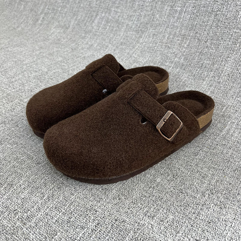 外贸春秋懒人拖鞋呢料包头拖室内外大码男女鞋软木半拖  A604