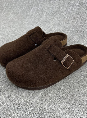 外贸春秋懒人拖鞋呢料包头拖室内外大码男女鞋软木半拖  A604