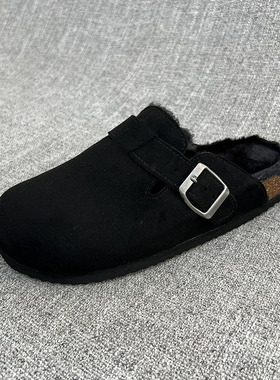 外贸懒人一脚蹬加绒包头拖室内外穿拖鞋大码男女鞋软木半拖  A601