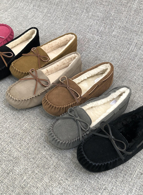 外贸加绒全皮豆豆鞋保暖室内棉鞋平跟舒适真皮大码女鞋T2791