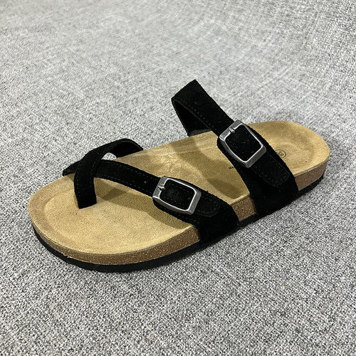 外贸欧洲站勃肯夏季女士全皮软面夹趾大码拖鞋女鞋软木拖 F5285