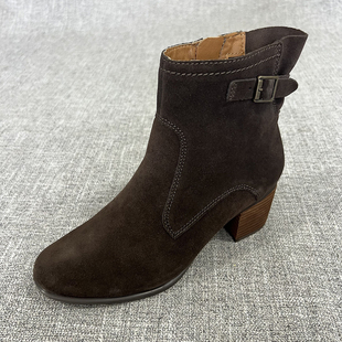 外贸秋冬百搭新款真皮短靴时尚复古粗跟大码女靴 T4664