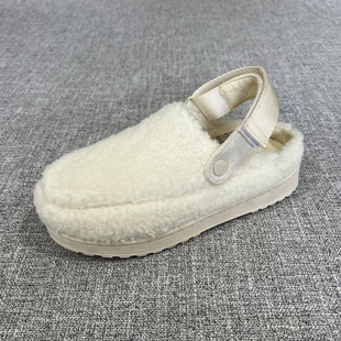 外贸秋冬包头保暖舒适厚底魔术贴勃肯女半拖外穿复古毛毛鞋 F6367