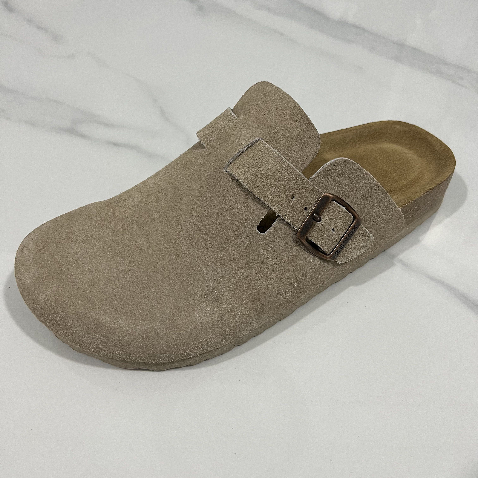 外贸男士休闲平跟软木拖包头男鞋拖鞋大码真皮半拖男拖鞋 F6083