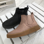 圆头中跟套筒短靴女休闲切尔西靴大码 女靴 F1693瑕疵清仓