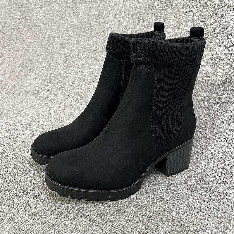 外贸百搭袜子靴套筒厚底粗跟切尔西靴大码女鞋女短靴 F4103