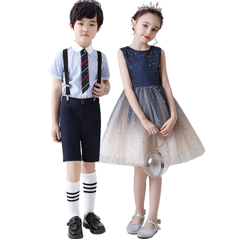 儿童演出服小学生合唱女童礼服主持人红色舞蹈裙演讲朗诵表演服装