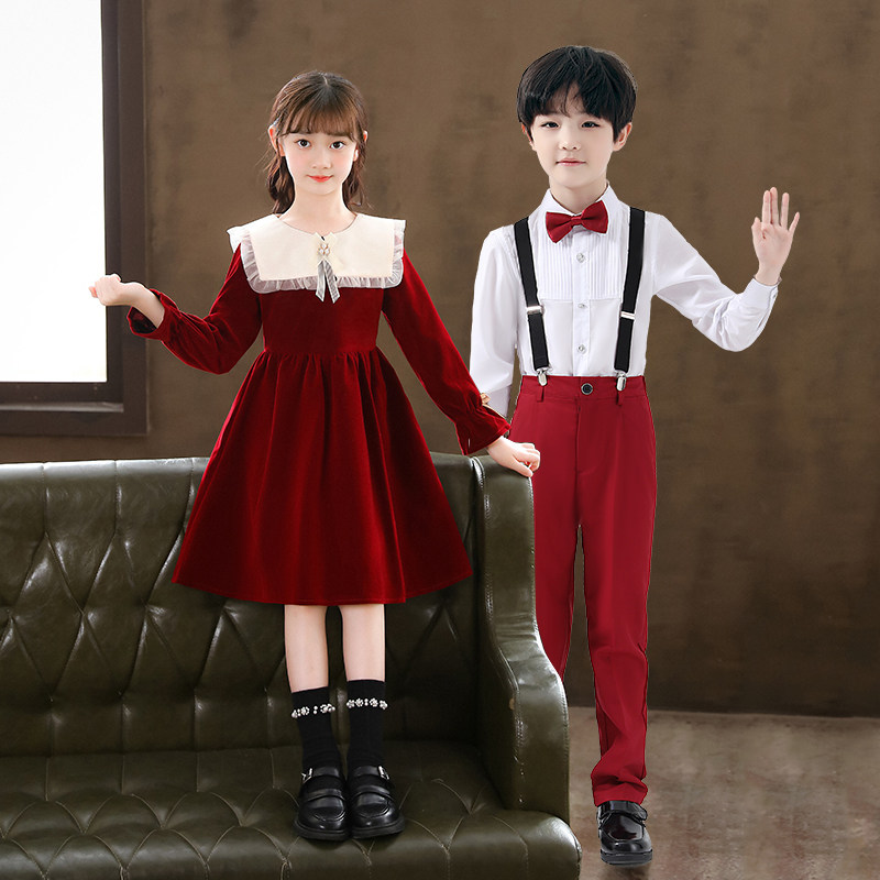 儿童合唱演出服小学生主持人女童舞蹈裙男童朗诵礼服元旦表演服装