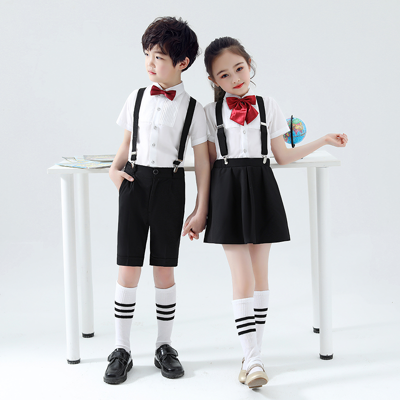 国庆儿童演出服男童背带裤小学生大合唱女童舞蹈裙幼儿园表演服装