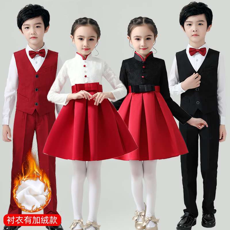 儿童演出服红色大合唱表演服