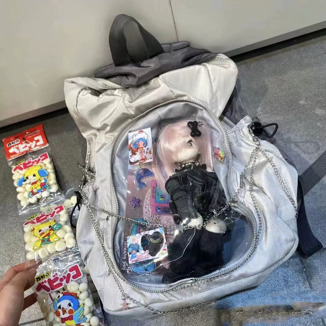 饮下闪电亚文化痛包大容量双肩包休闲旅行学生谷娃包吧唧徽章透明