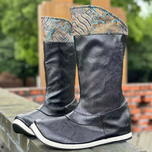 绣清风皂靴皮靴汉服靴增高龙鳞纹单靴绣花鞋民族风甲胄古装古风靴