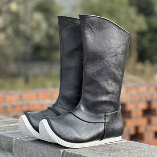古风皂靴绣清风汉服鞋锦衣卫明制古装橡胶底增高官兵甲胄演出皮靴