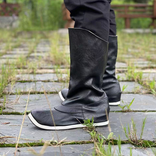新款皮靴皂靴绣清风汉服鞋明制千层底古装鞋男女内增高翘头履甲胄
