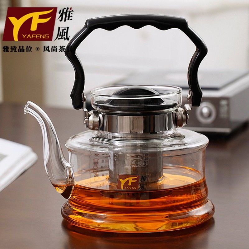 雅风耐高温玻璃壶不锈钢过滤提梁泡茶壶电陶炉煮茶壶大容量烧水壶