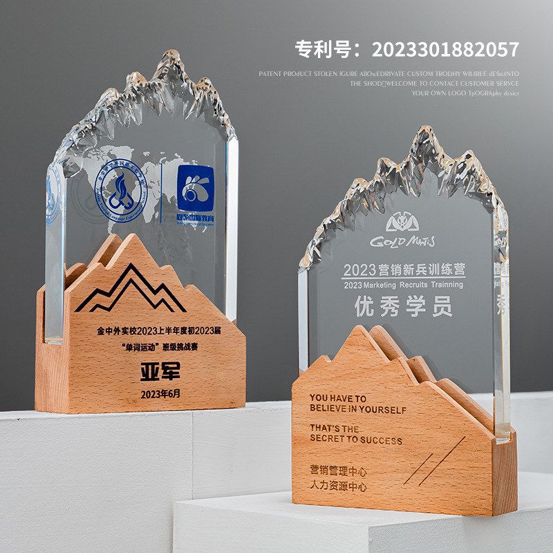 退休销售制定创意颁奖木质水晶
