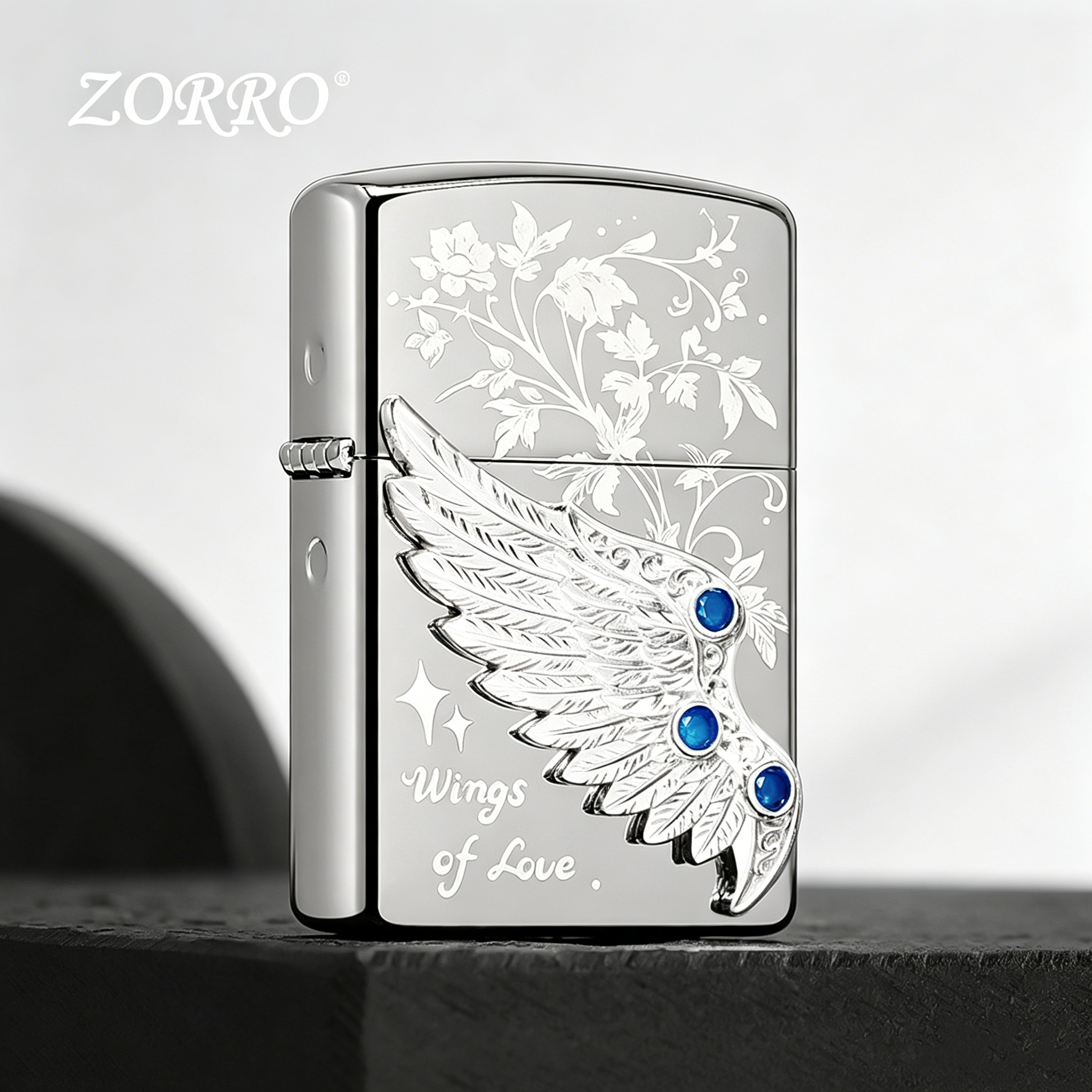 ZORRO佐罗煤油打火机热恋之翼翅膀精雕防风火机送礼高档礼品礼盒