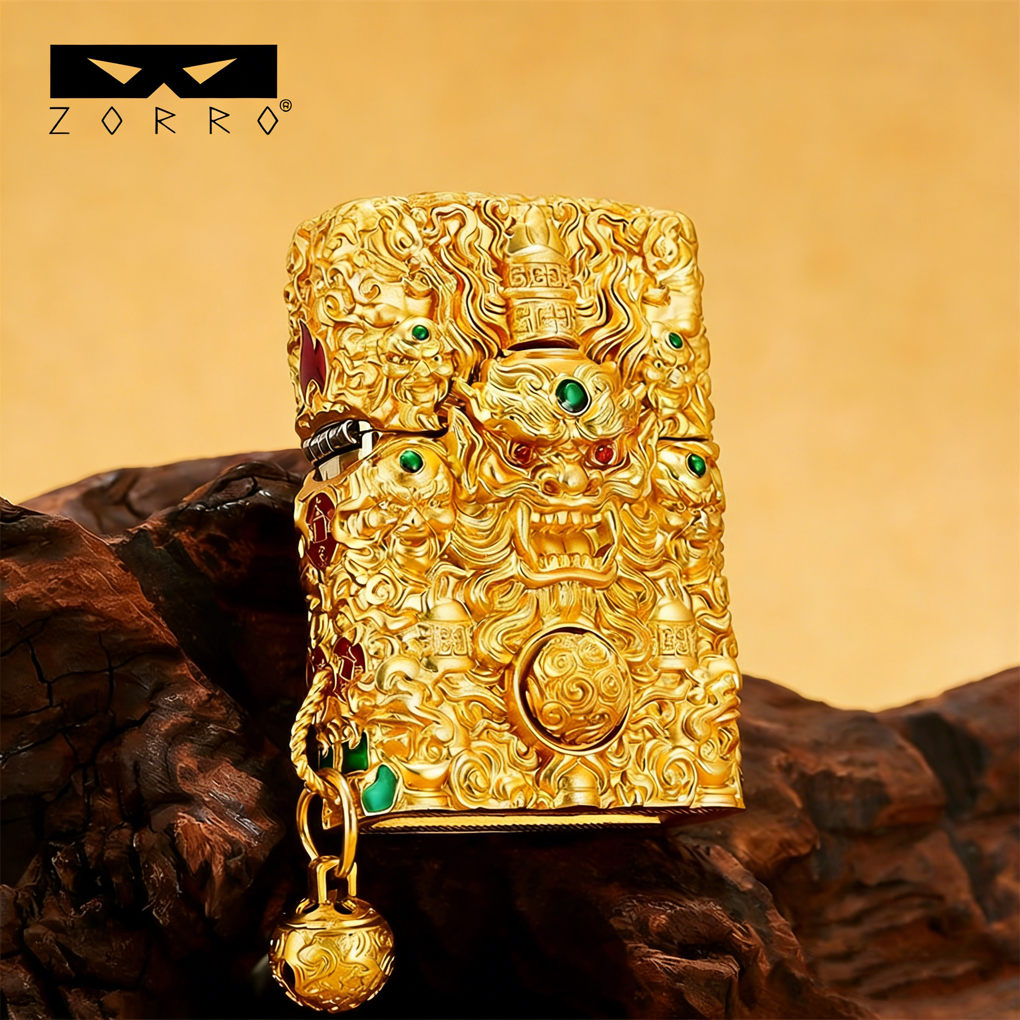 高档ZORRO佐罗正品盔甲煤油打火机浮雕黄铜砂轮防风火机复古礼物