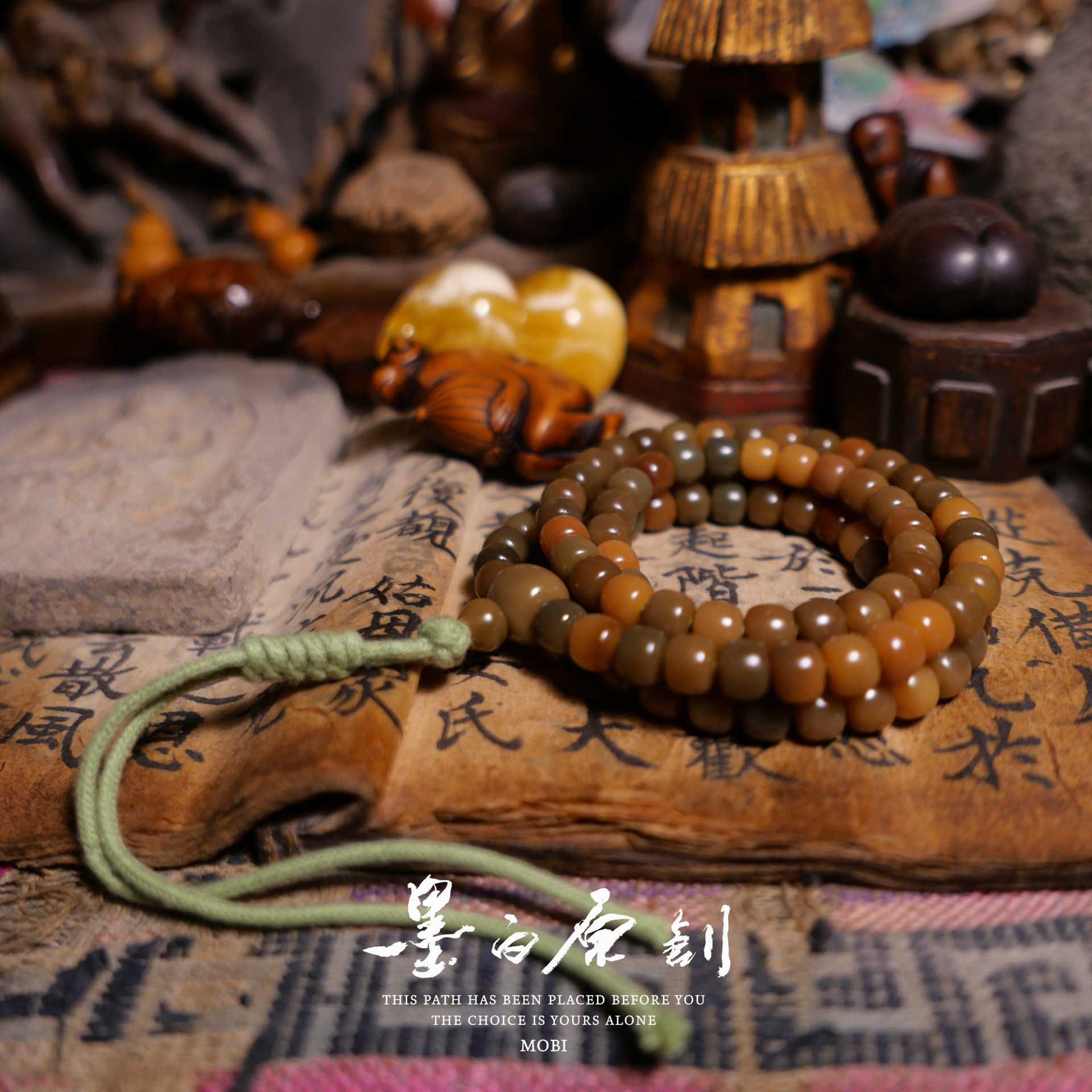 「墨白」超神级 原生态老陈青菩提根桶珠108颗纯手工男女手串