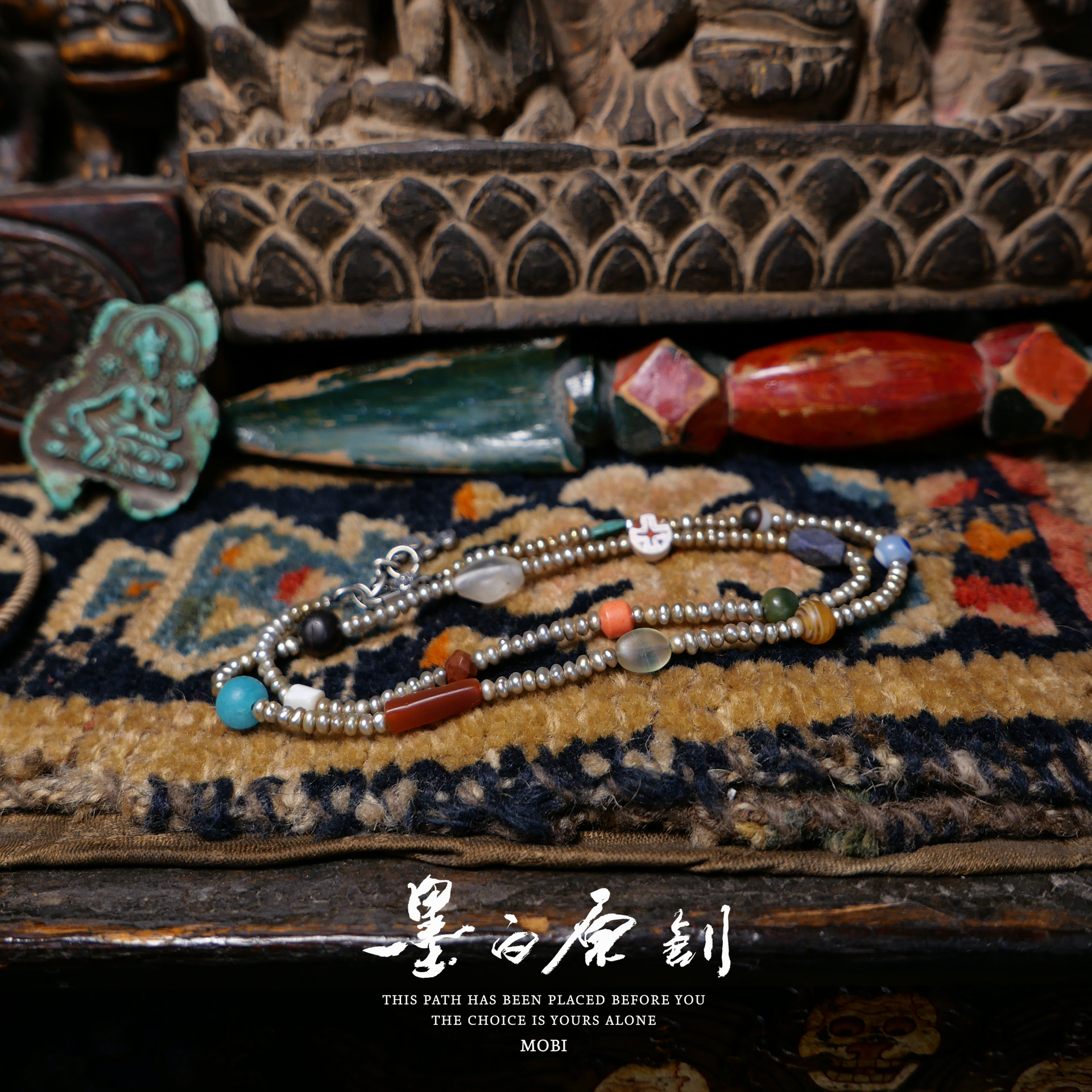 「墨白」清代珍珠设计款手链项链吊坠菩提玛瑙配饰
