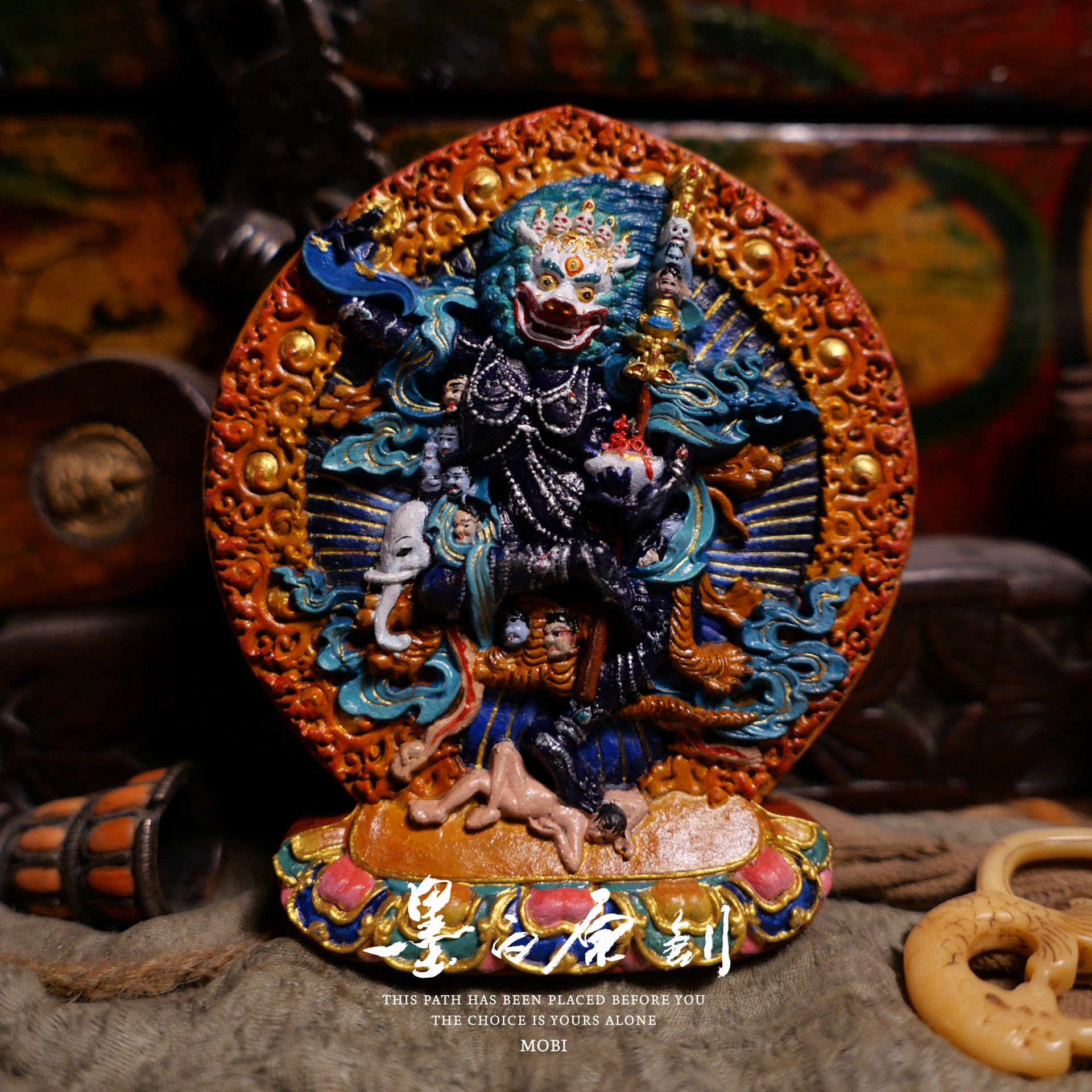 「墨白」 狮面空行母彩绘擦擦佛像摆件