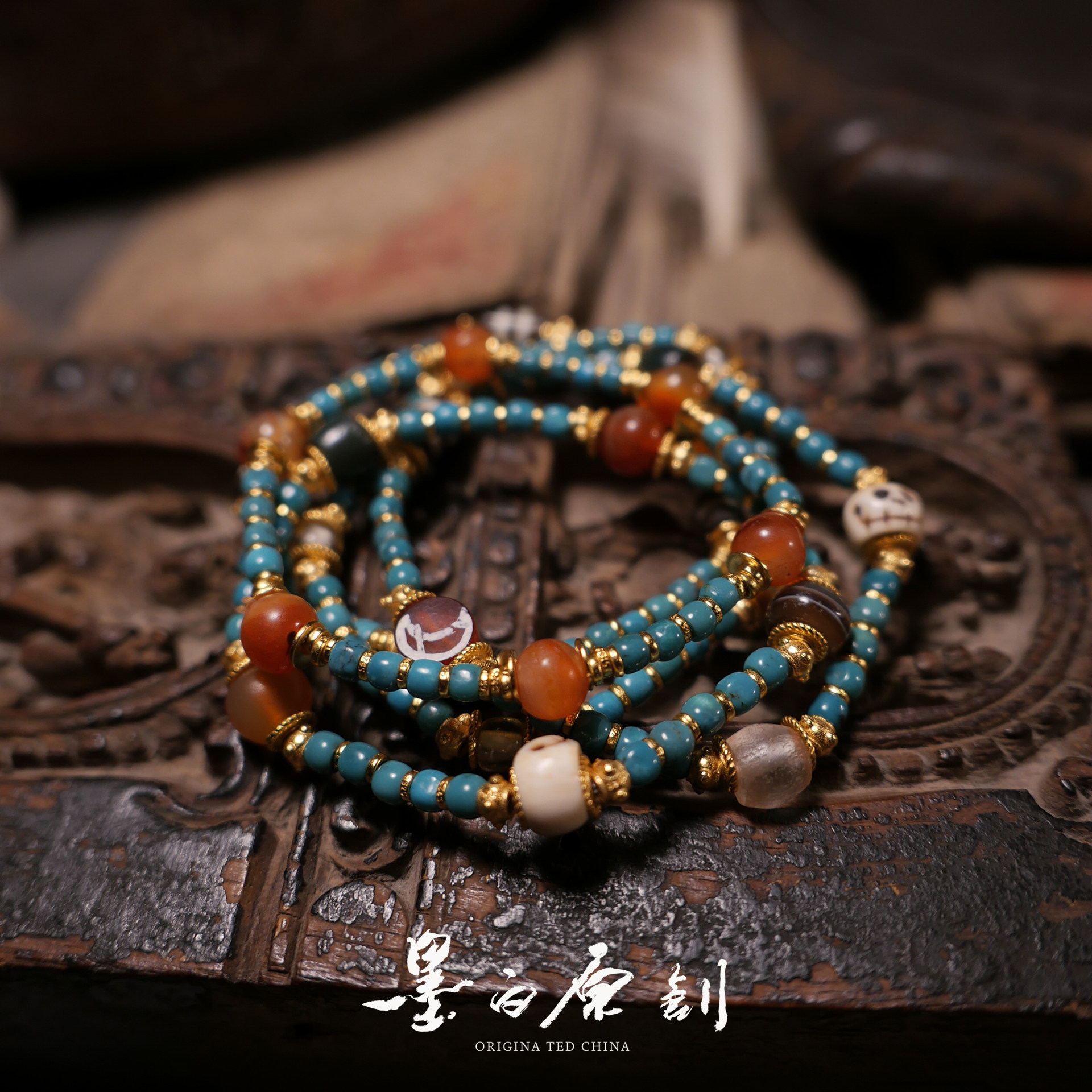 小米粒老松石多宝设计款佛珠