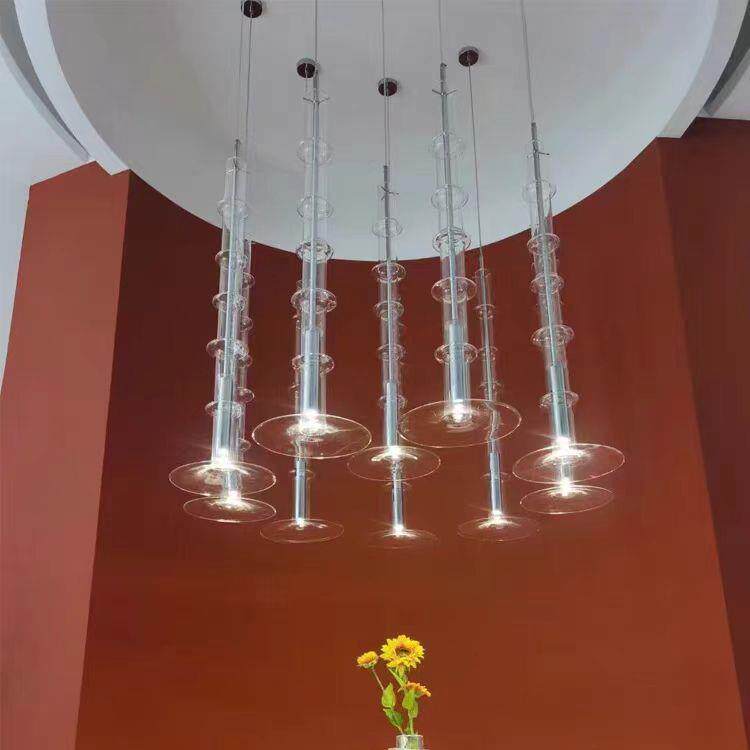 中山工厂直销轻奢简约大喇叭透明玻璃别墅餐厅组合吊灯定制酒店包
