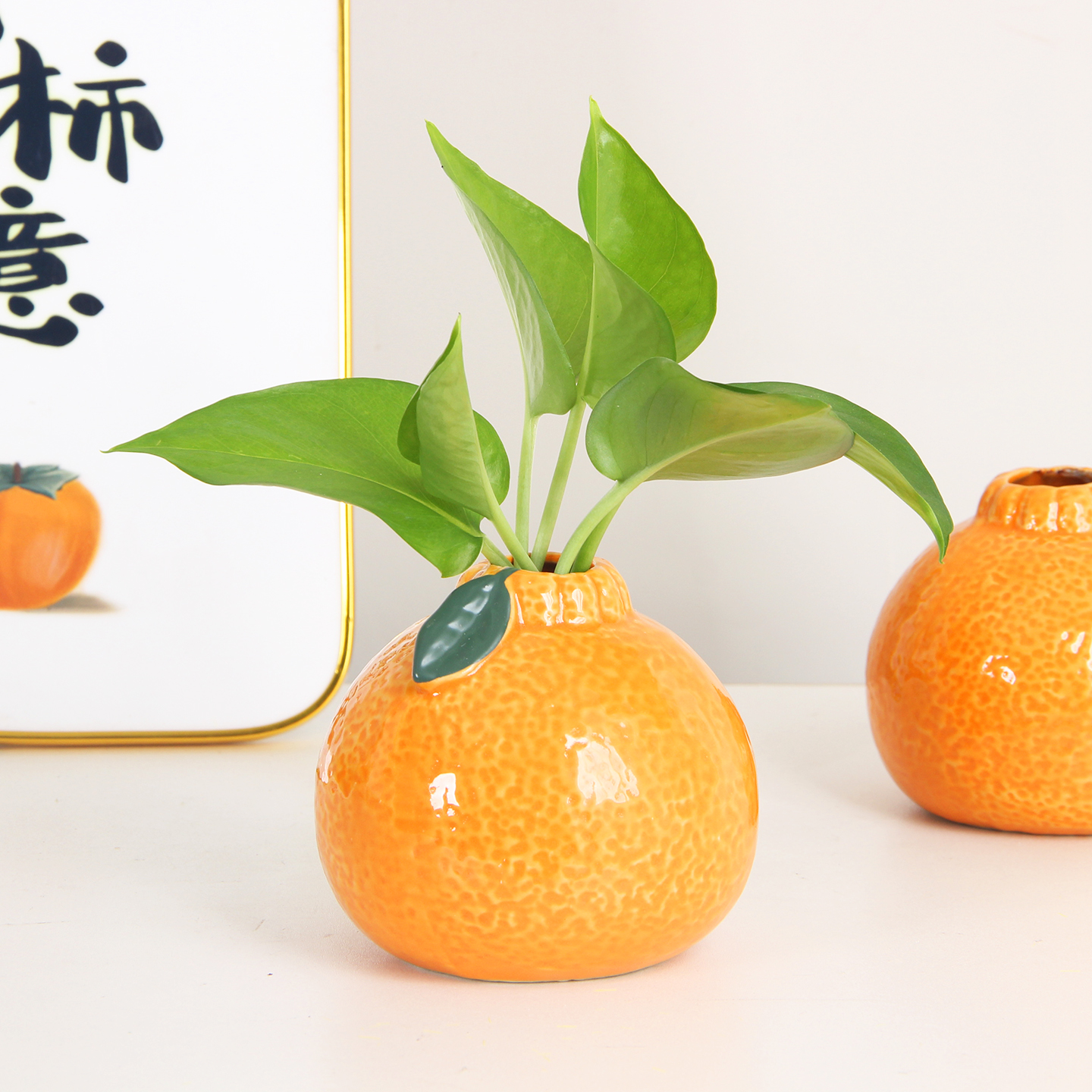 大吉大利橘子陶瓷小花瓶摆件
