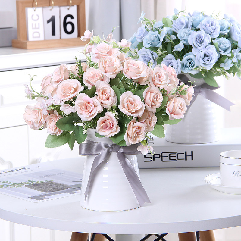 玫瑰仿真花艺套装婚礼假花干花束家居客厅餐桌电视柜装饰花艺摆件