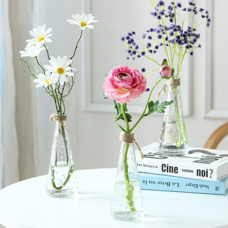 创意客厅桌面摆件 波点透明玻璃小花瓶仿真绿植假花餐桌柜台花插