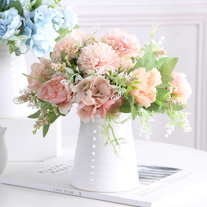 玫瑰仿真花套装婚礼假花干花束家居客厅餐桌电视柜装饰花艺摆件