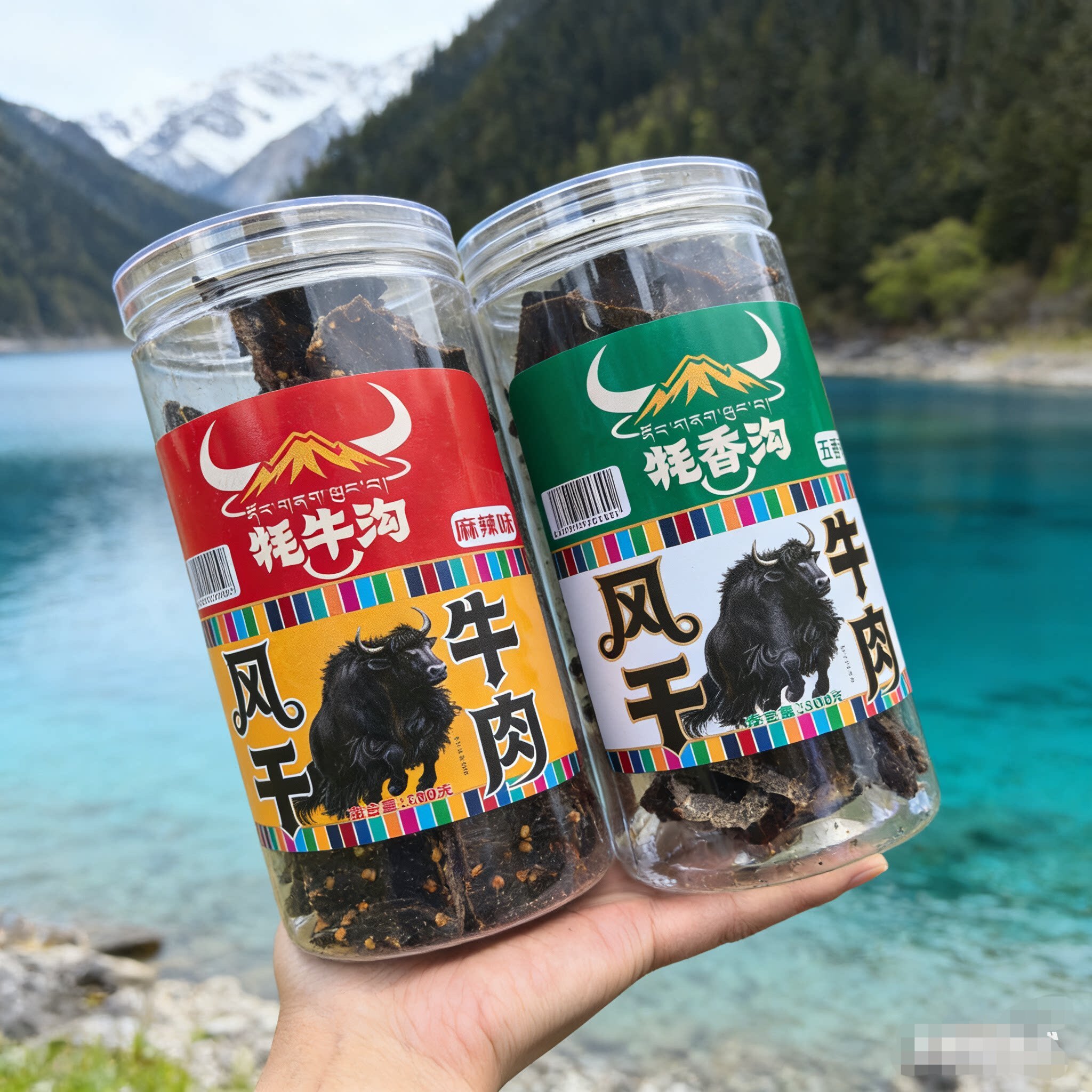 四川九寨沟牦牛沟特产风干牛肉干五香味麻辣味罐装500克零食