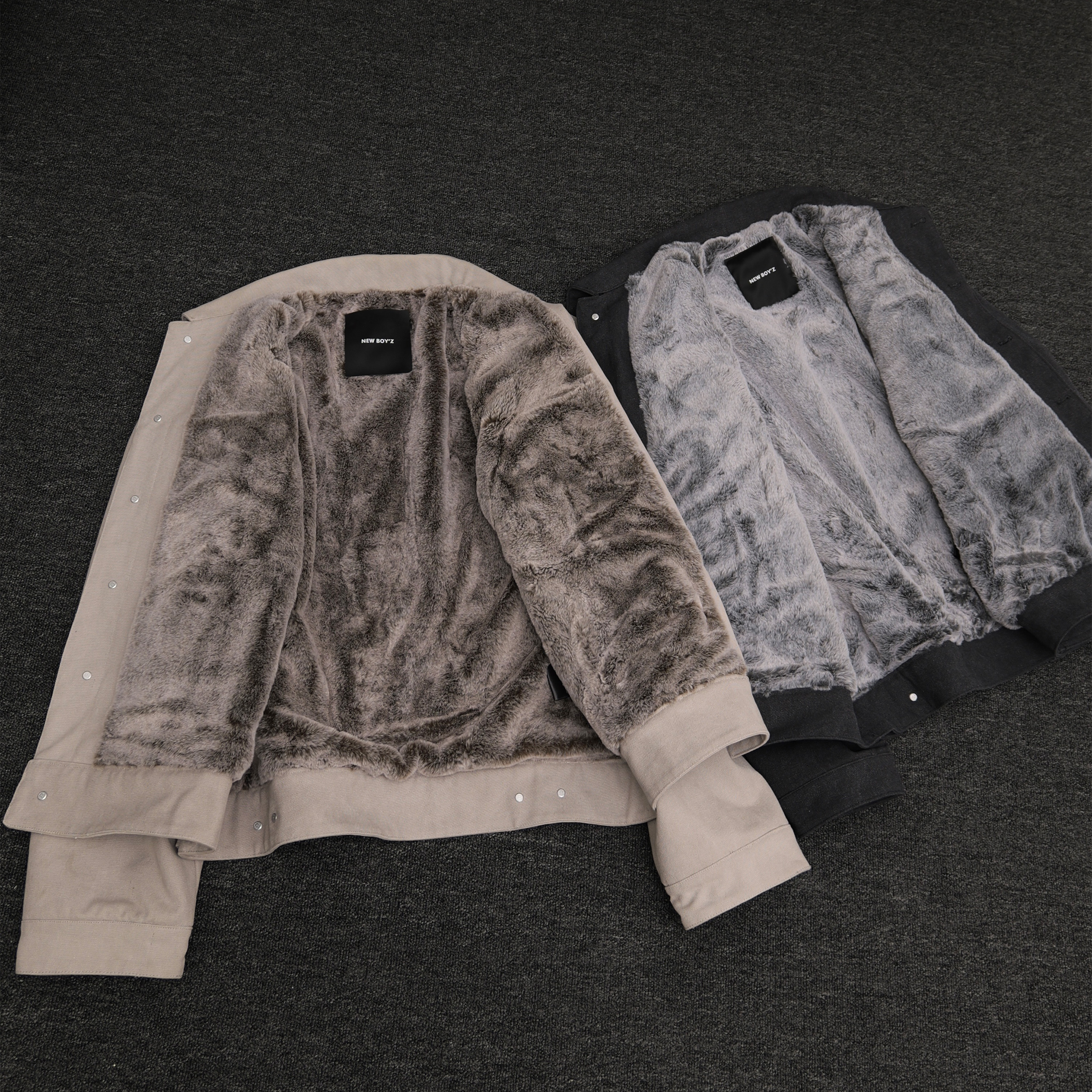 NEWBOYZ翻领仿兔毛秋冬军布夹克