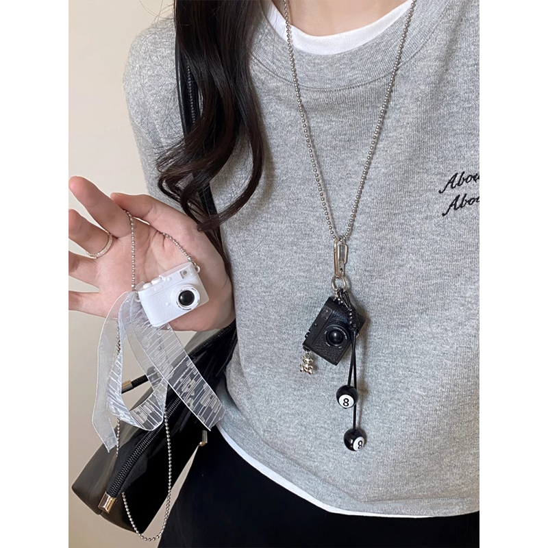 随身记录~闪光相机吊坠项链女春夏个性嘻哈长款卫衣链设计感配饰